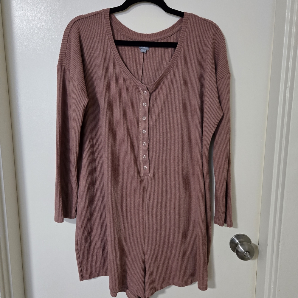 Ribbed Button-Front Pajama Romper